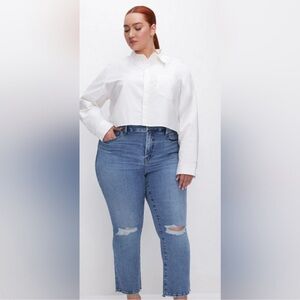 Good American Distressed Good Waist Blue Denim  Stretchy Jeans Size 12/31